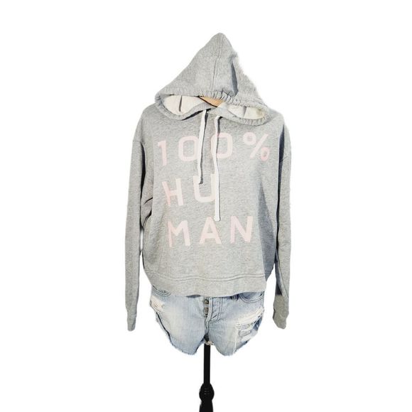 Everlane grey pink graphic  100% human typography hoodie sweatshirt size small - Picture 3 of 12